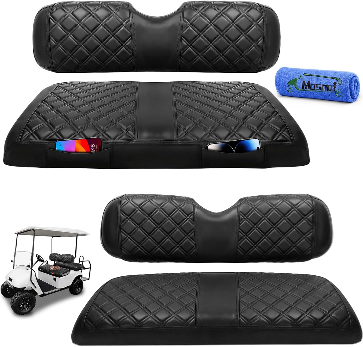 MOSNAI Golf Cart Front and Rear Seat Covers for EZGO TXT Freedom 1994+, RXV