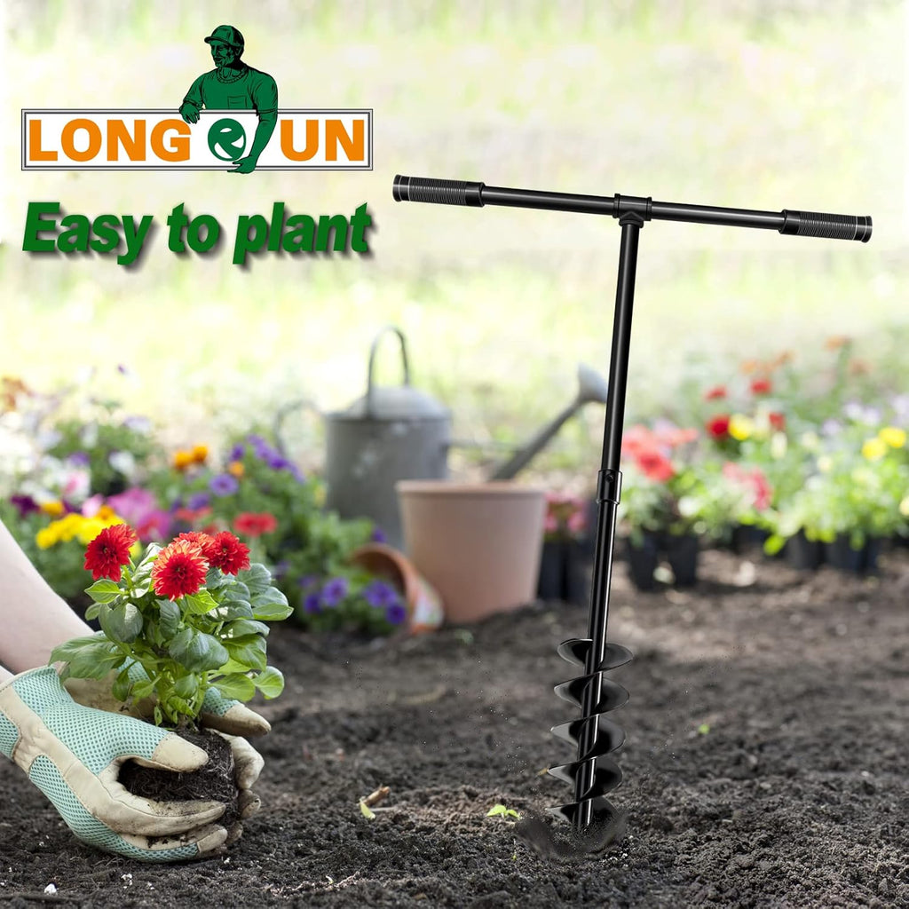 Hand Drill Auger Post Hole Digger, Manual Garden Hole Digging Drill Bit for Planting, Spiral Drill Planter for Bulb