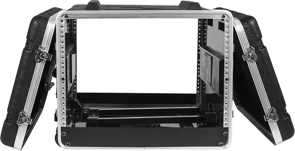 Lightweight 8U PA DJ Rack/Road Case with 7U Rack Space, ABS Construction, 19” Depth, Retractable Handle, Wheels and
