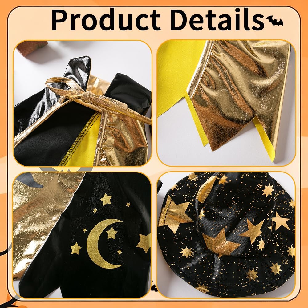 Halloween Dog Costume Witch Cloak Cape Wizard Hat Pet Cat Dog Witch Costumes Adjustable Halloween Costume Set