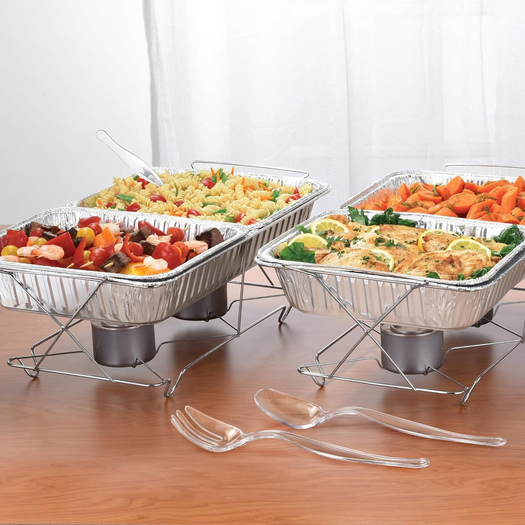 Full Size 39-Pcs Disposable Chafing Buffet Set with 6hr Fuel Cans, Covers, Serving Utensils - Premium Chafing Dish