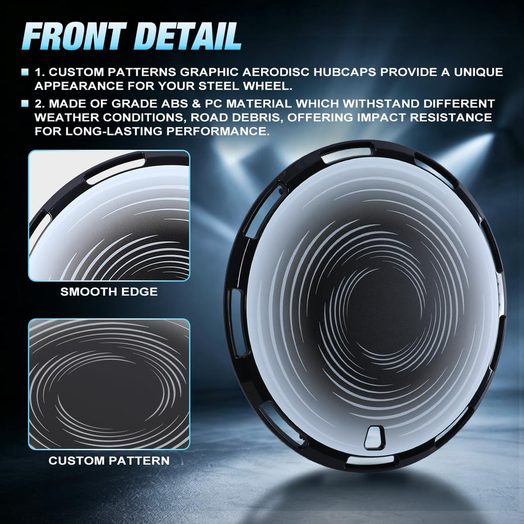 15 Inch Aero Disc Universal Full Coverage Hubcaps, Black Cloud Flow