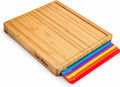 Bamboo Cutting Board Set with 6 Color Coded Flexible Mats Food Icons, BPA-Free Non Slip Easy Clean Cutting Boards for