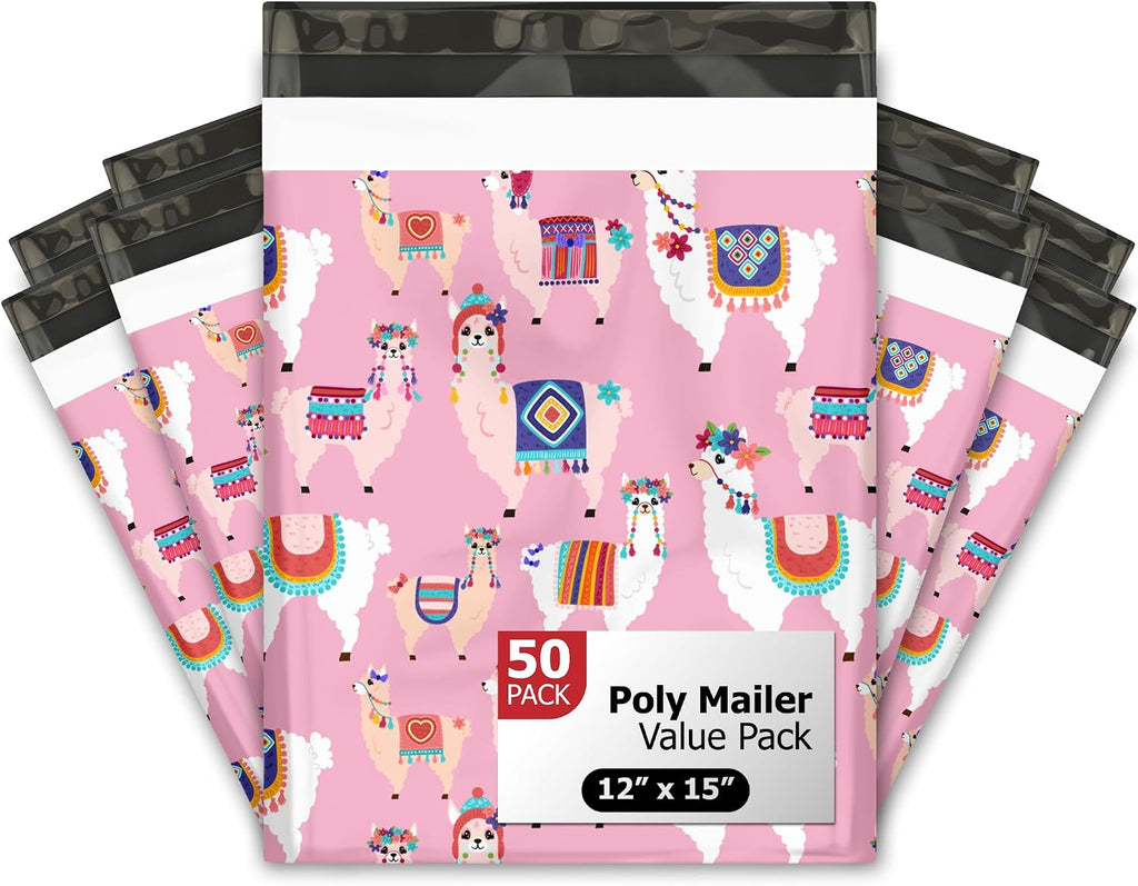 12x15 (50) Pink Llama Designer Poly Mailers Shipping Envelopes Premium Printed Bags