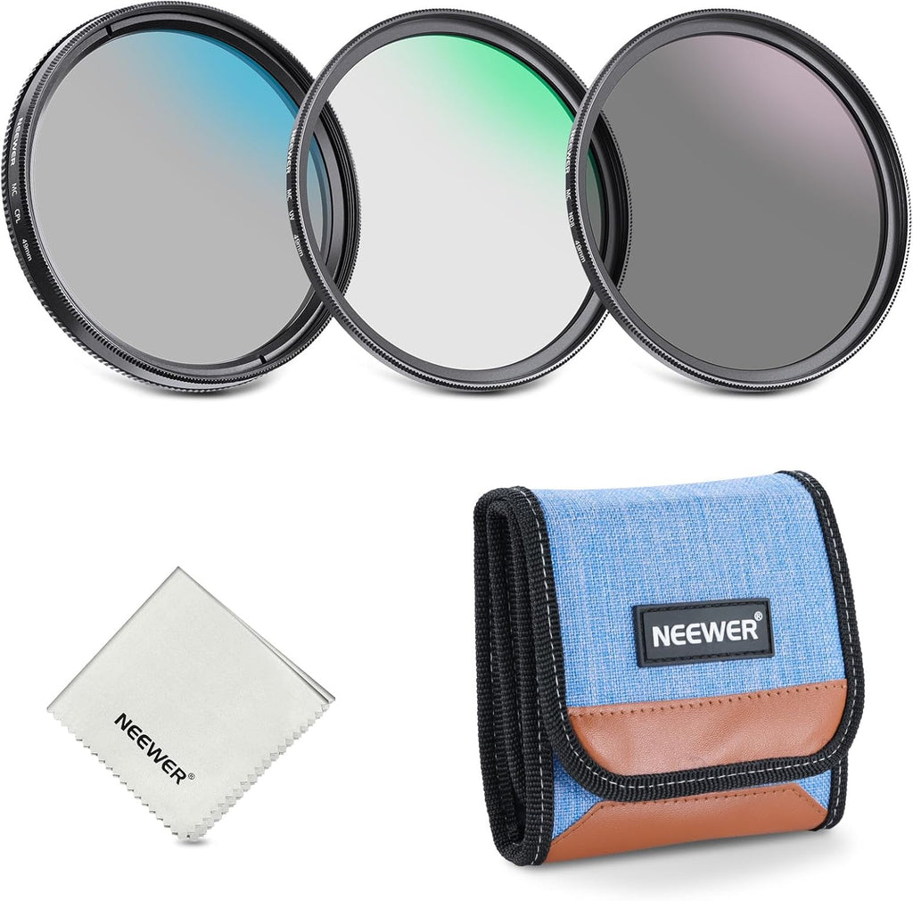 49mm UV CPL ND Lens Filter Kit, UV Protection + Circular Polarizing + Neutral Density (ND8) Camera Lens Filter Set
