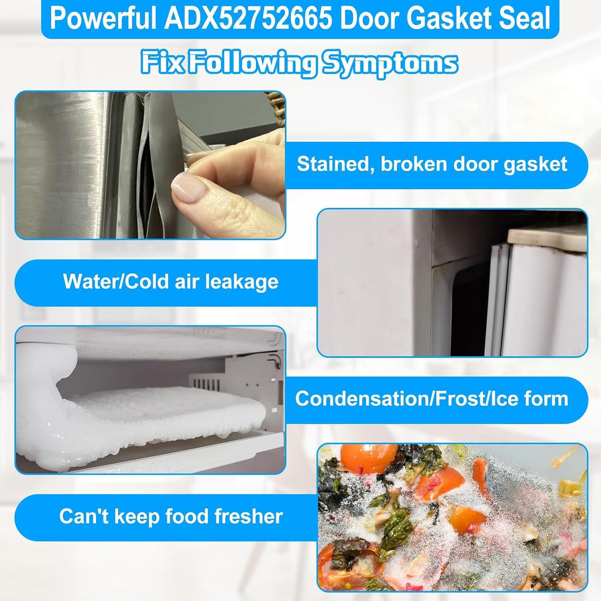 Upgraded ADX52752665 Freezer Door Gasket Seal Compatible with LG Refrigerator Door Gasket ADX52752625 ADX52752626 ADX52752645 Freezer Seal Replacement Fridge Seal for Kenmore Refrigerator Door Gasket