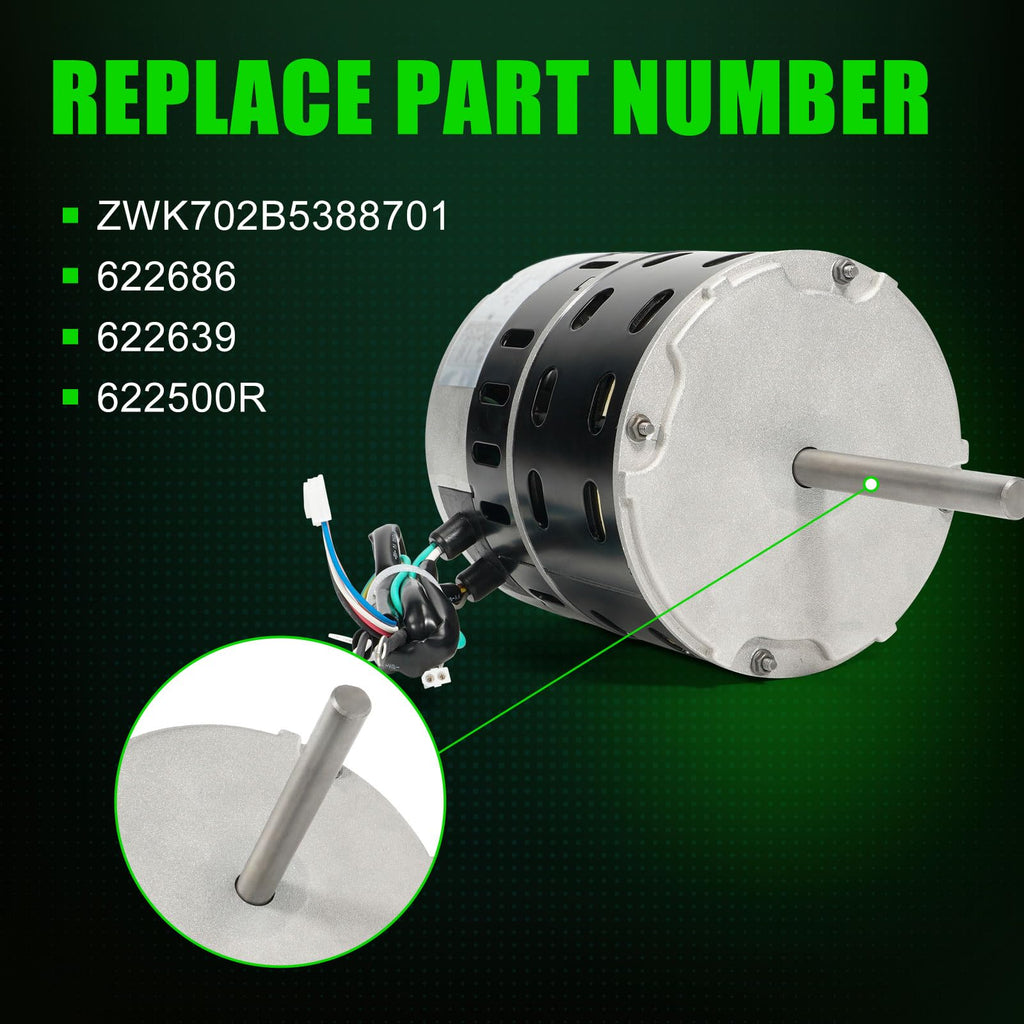 LEAPTREND ZWK702B5388701 Furnace Blower Motor 1/2HP, 208-230V, 50/60 Hz, 1050 RPM, 3.8-3.6A Compatible with Intertherm fit for E7 Model Furnaces Replace 622686 622639
