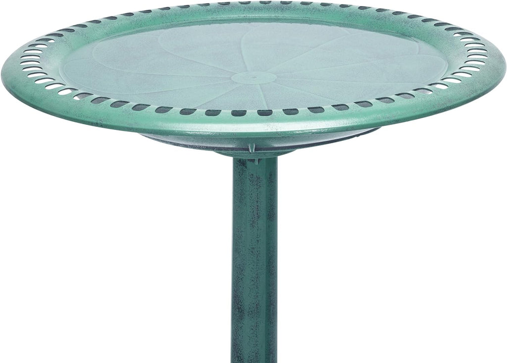 TEC116 Outdoor Aged Green Pedestal Birdbath with Scrollwork, 28" Tall, Green