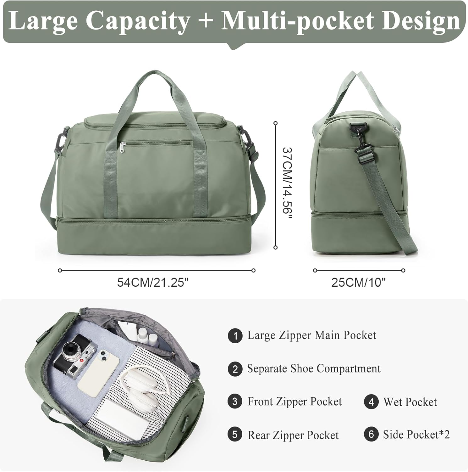 Extra Large Travel Duffle Bag,Carry on Overnight Weekend Bag with Shoes Compartment,Weekender Bags for Women for