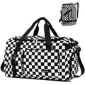 Gym Travel Duffel Bag Backpack with Shoe & Wet Pocket, Check Black