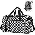 Gym Travel Duffel Bag Backpack with Shoe & Wet Pocket, Check Black