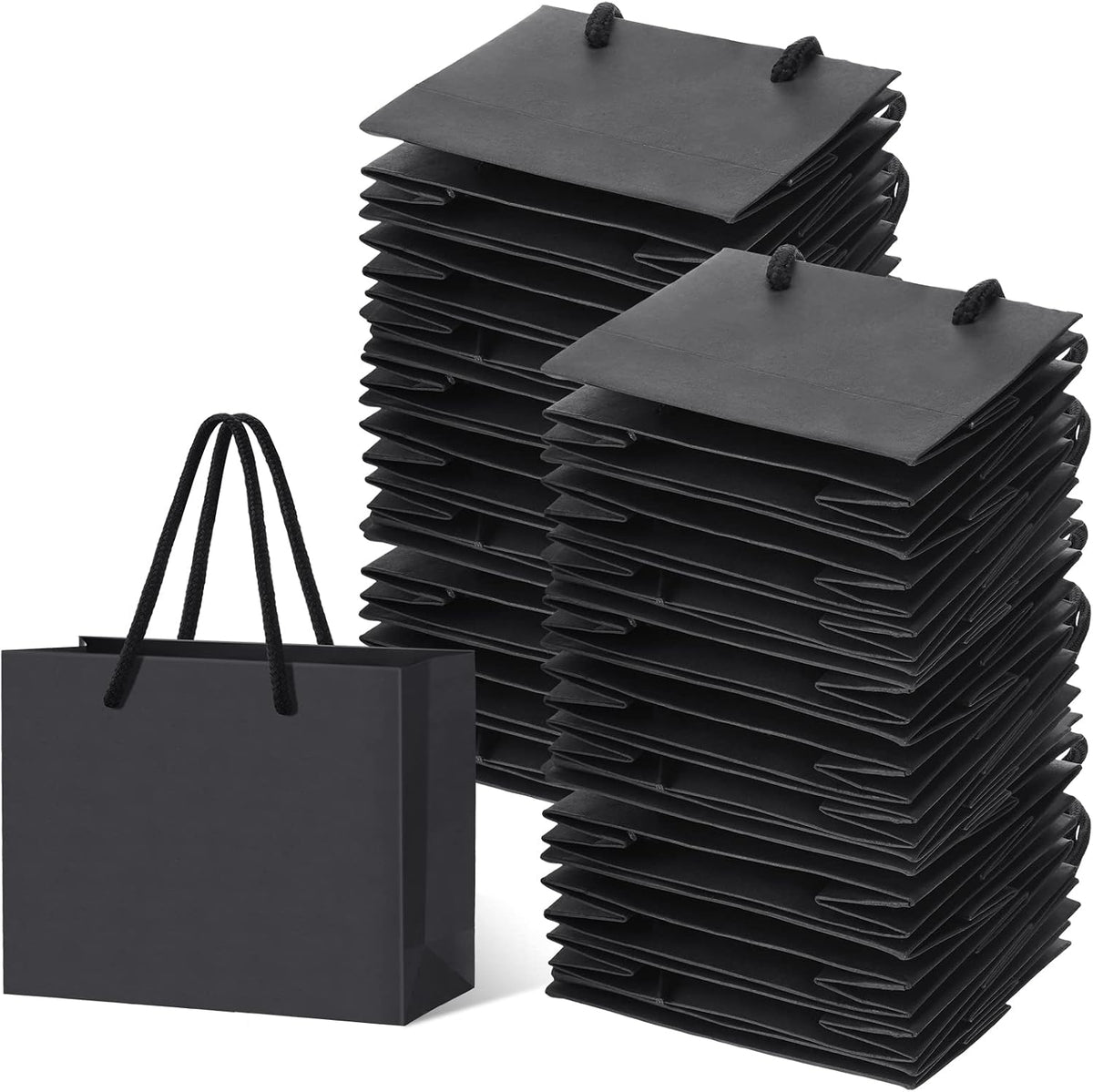 100 Pcs Thicken Black Mini Gift Bags with Handles Gift Card Bags