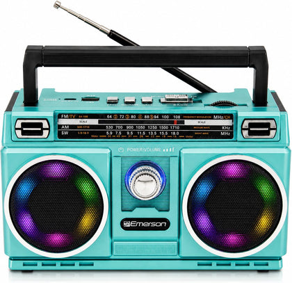 Portable Bluetooth Radio Boombox with 4-Band AM/FM/TV/SW Shortwave Radio, Rechargeable Battery, USB & TF Card MP3