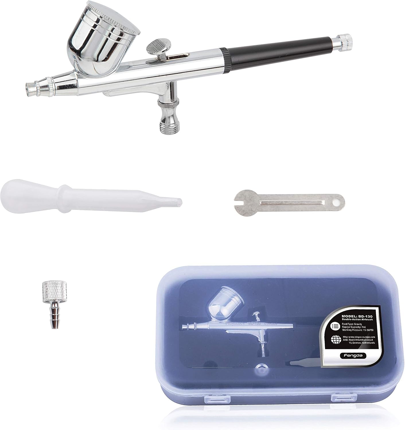 Airbrush Kit With Compressor AS18-2K Basic Start Kit With Air Hose, Cleaning Brushes, and Test Paints for Hobby, Body