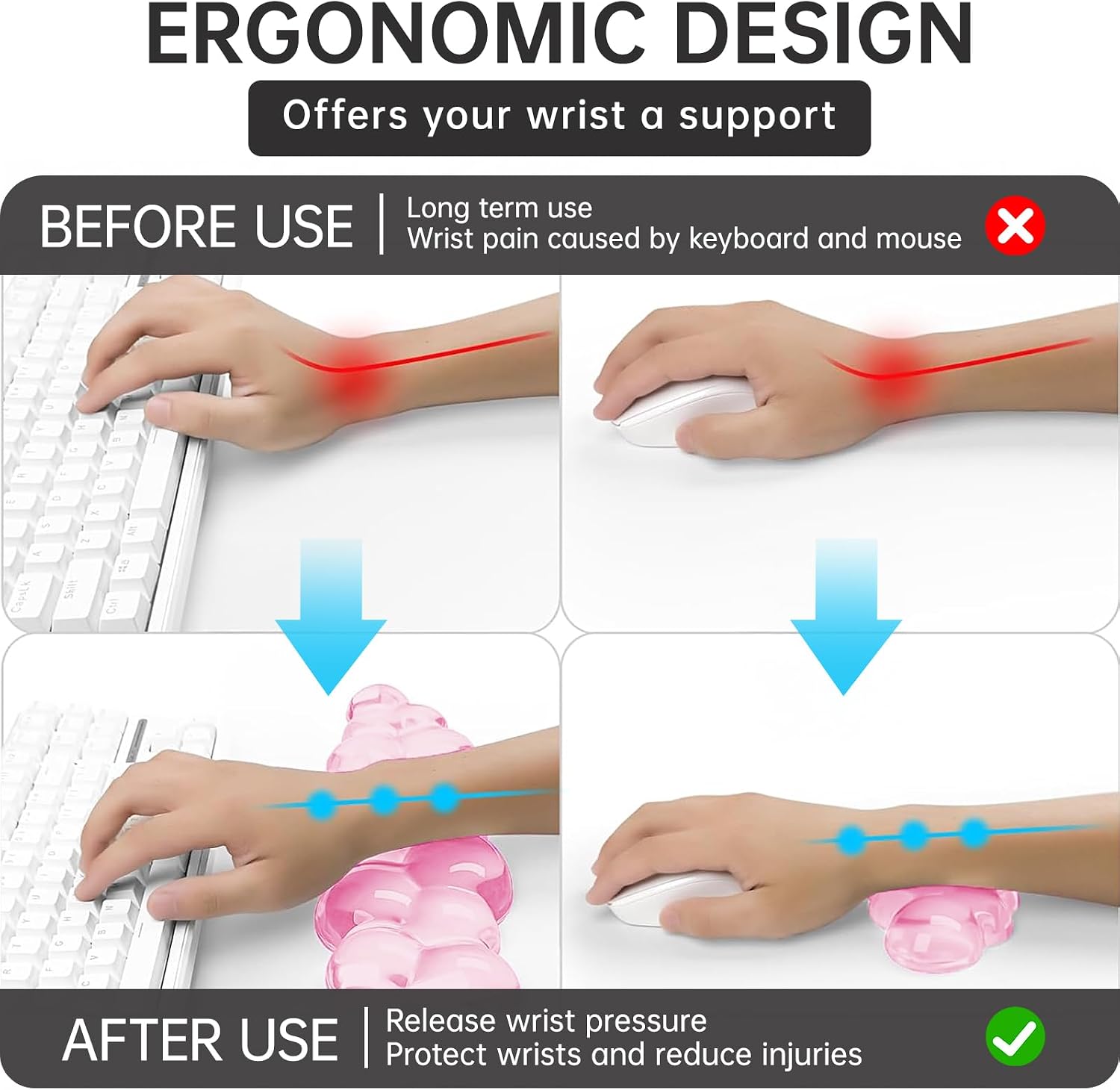 Mouse Pad with Wrist Rest, Soft Cloud Gel Keyboard Mouse Pad Set with Hand Wrist Support, Cute Non Slip Office Desk