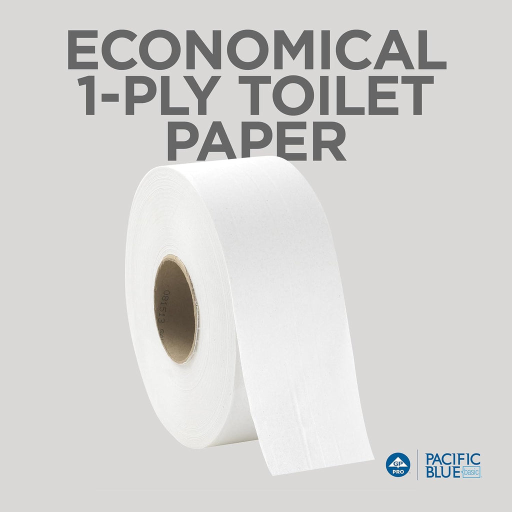 Pacific Blue Basic 1-Ply Jumbo Jr. 9'' Toilet Paper by GP PRO (GEORGIA-PACIFIC), 13718, 2,000 Linear Feet Per Roll, 8