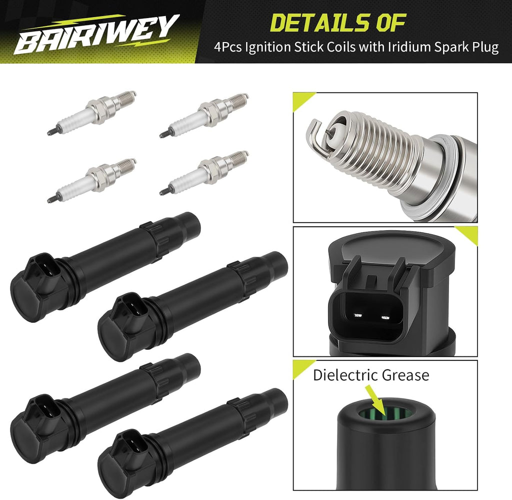 4Pcs Ignition Stick Coils with Iridium Spark Plug for Honda CBR600RR