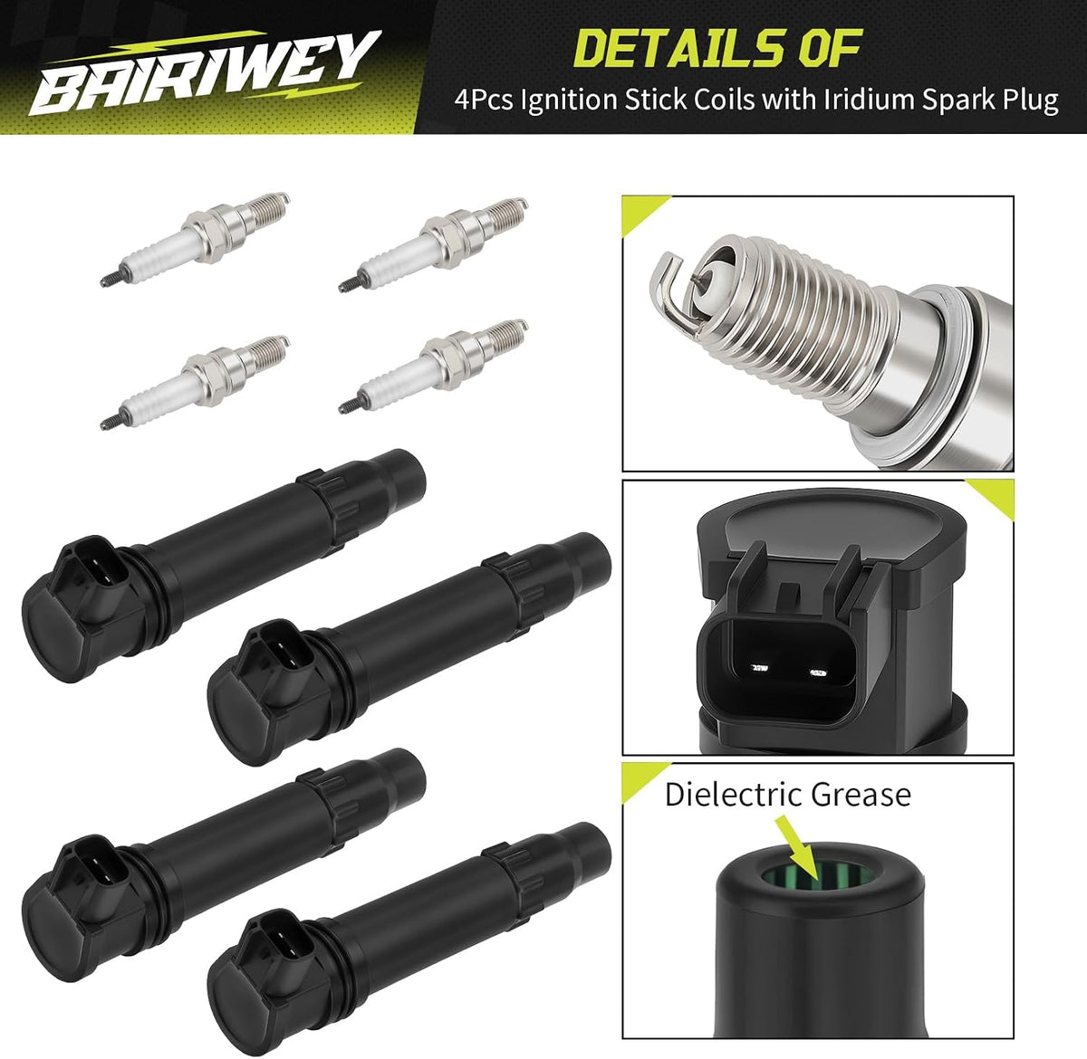 4Pcs Ignition Stick Coils with Iridium Spark Plug for Honda CBR600RR