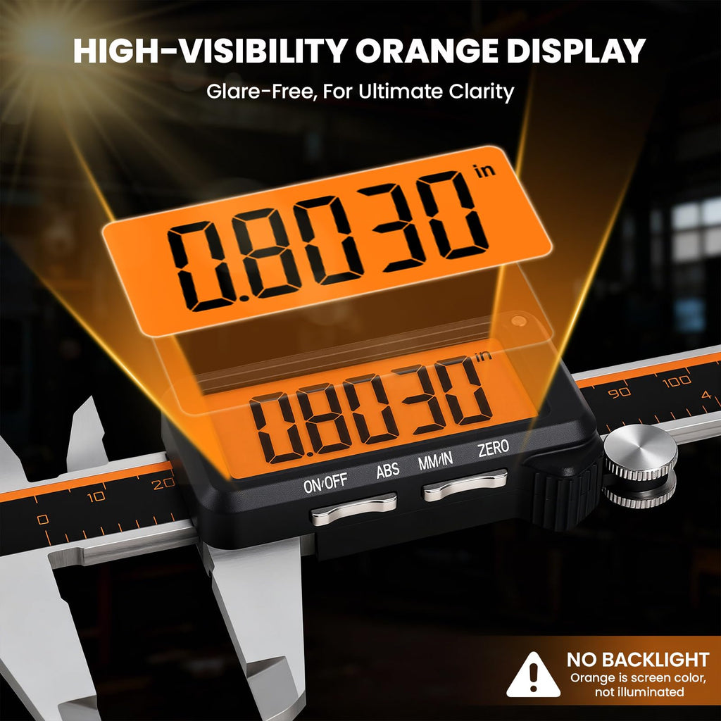 HARDELL Digital Caliper 6" USB-C – Anti-Glare Orange Screen(No Backlight)