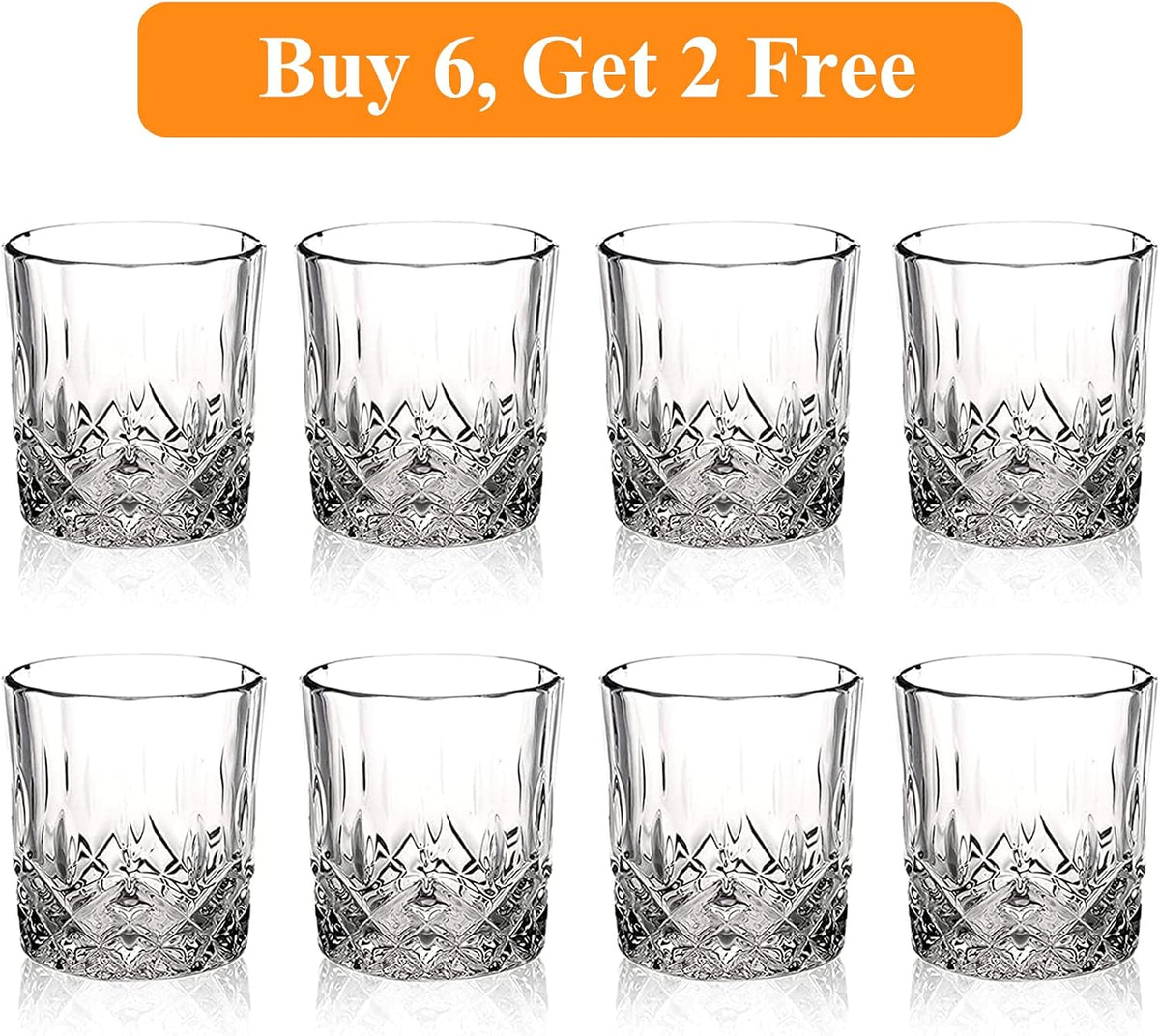 Crystal Whiskey Glasses Set of 8(Buy 6, get 2 Free), 11 OZ Old Fashioned Whiskey Glasses, Bourbon Cocktail Rocks