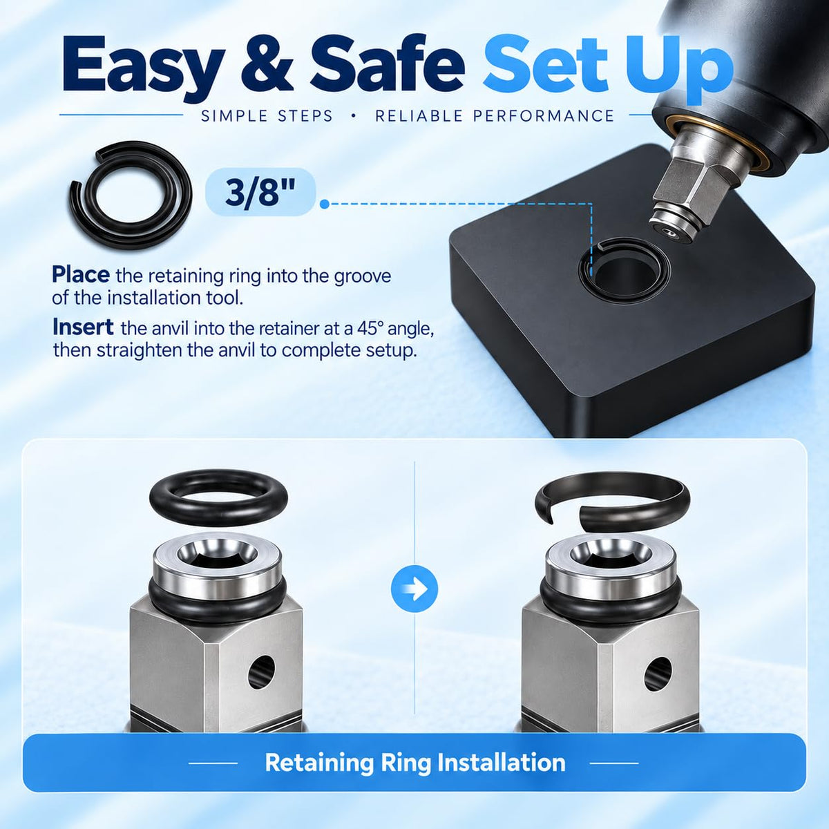 3/8" Impact Retaining Ring Clip with O-Ring Fit for Mmilwaukei Type Wrenche