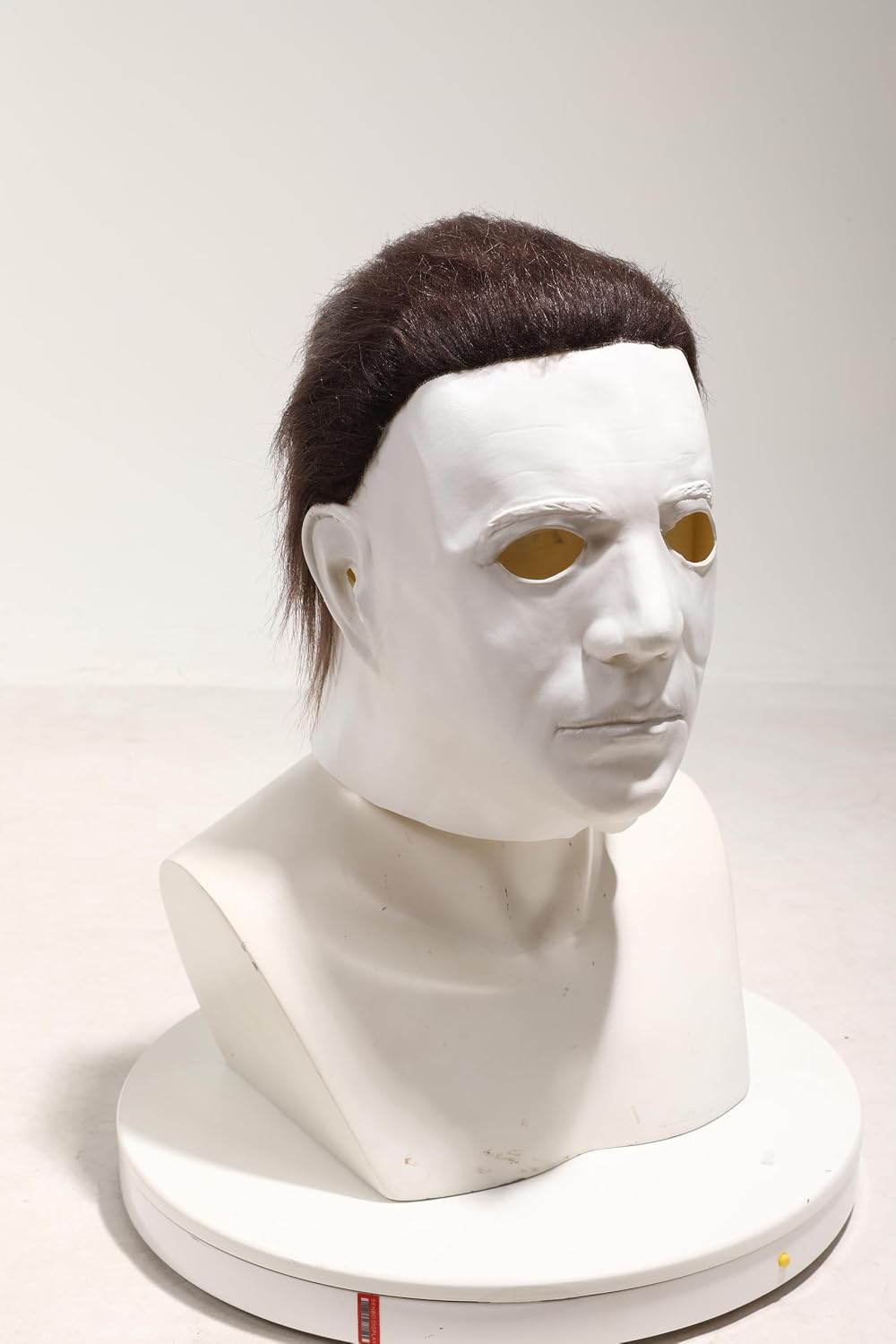 Halloween Horror Mask, Deluxe White Latex Full Head Mask with Black Hair, Costume Accessory