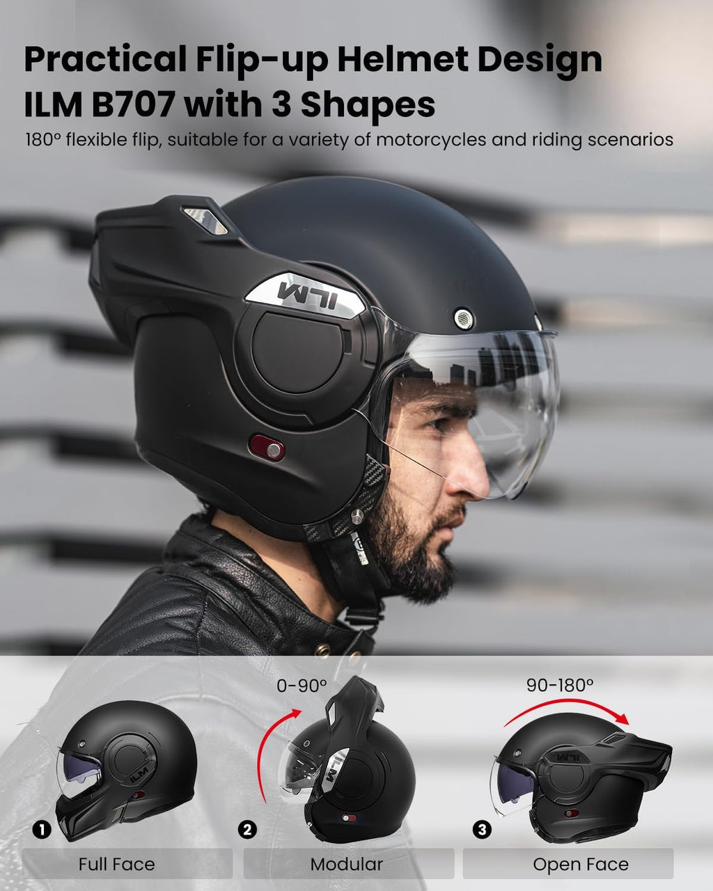 Vintage Full Face Modular Motorcycle Helmet for Adults Men ATV UTV Snowmobile with 180° Reversible Chin Guard DOT