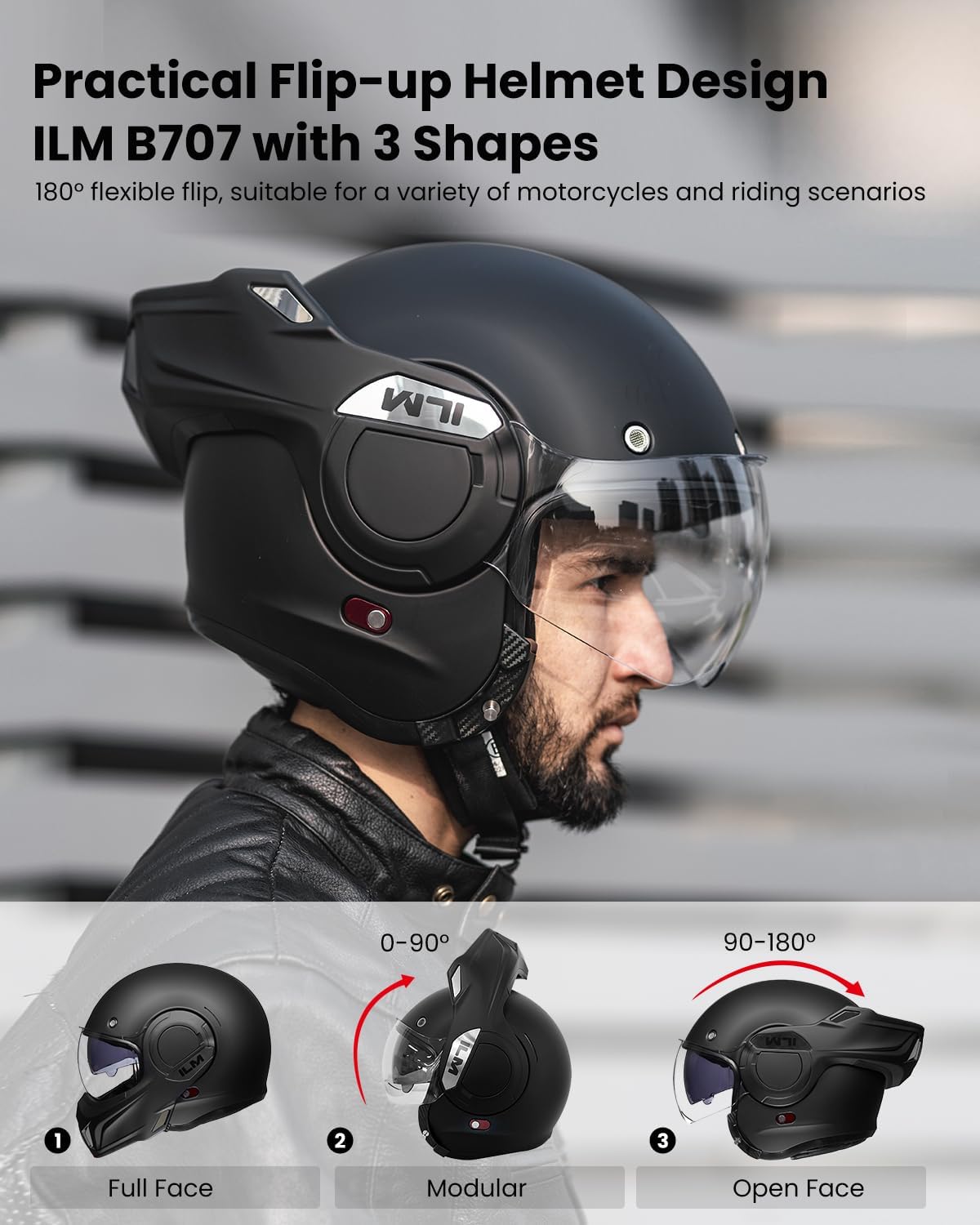 Vintage Full Face Modular Motorcycle Helmet for Adults Men ATV UTV Snowmobile with 180° Reversible Chin Guard DOT