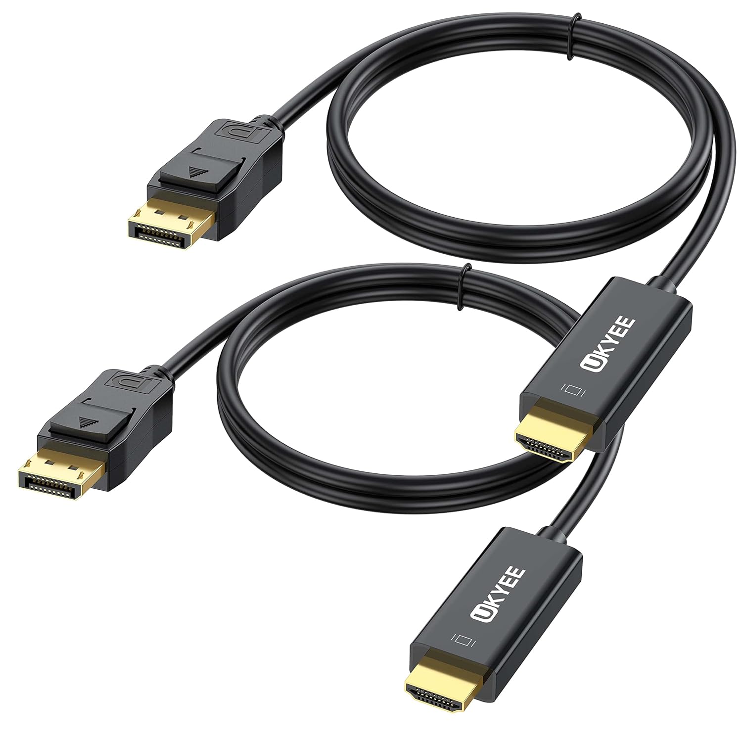 4K Displayport to HDMI Cable 6FT 2-Pack, Display Port (DP) to HDMI Adapter 6FT Male to Male Cord Converter for PCs to