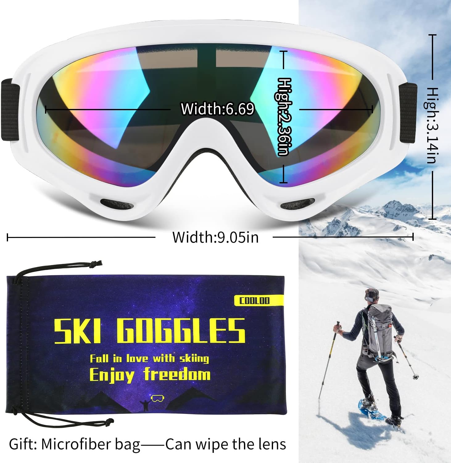Ski Goggles, 2 Pack Snow Goggles Snowboard Goggles for Men Women Kids | UV Protection Foam Anti-Scratch Dustproof