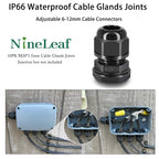 NineLeaf 10 Piece Waterproof Cable Glands Joints Adjustable 6-12mm Cable Connectors,M20x1.5 Black Compression Cable Glands Joints 20mm Diameter Titting Hole Glands, IP66 for Outdoor Use