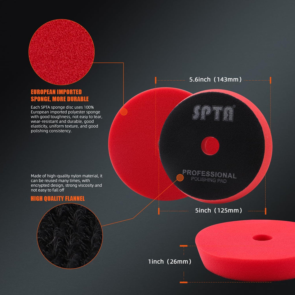 Buffing Polishing Pads, 5'' Orbital Buffer Pads Hook and Loop Buffing Pads, Foam Polish Pad 5 Grits From Coarse to