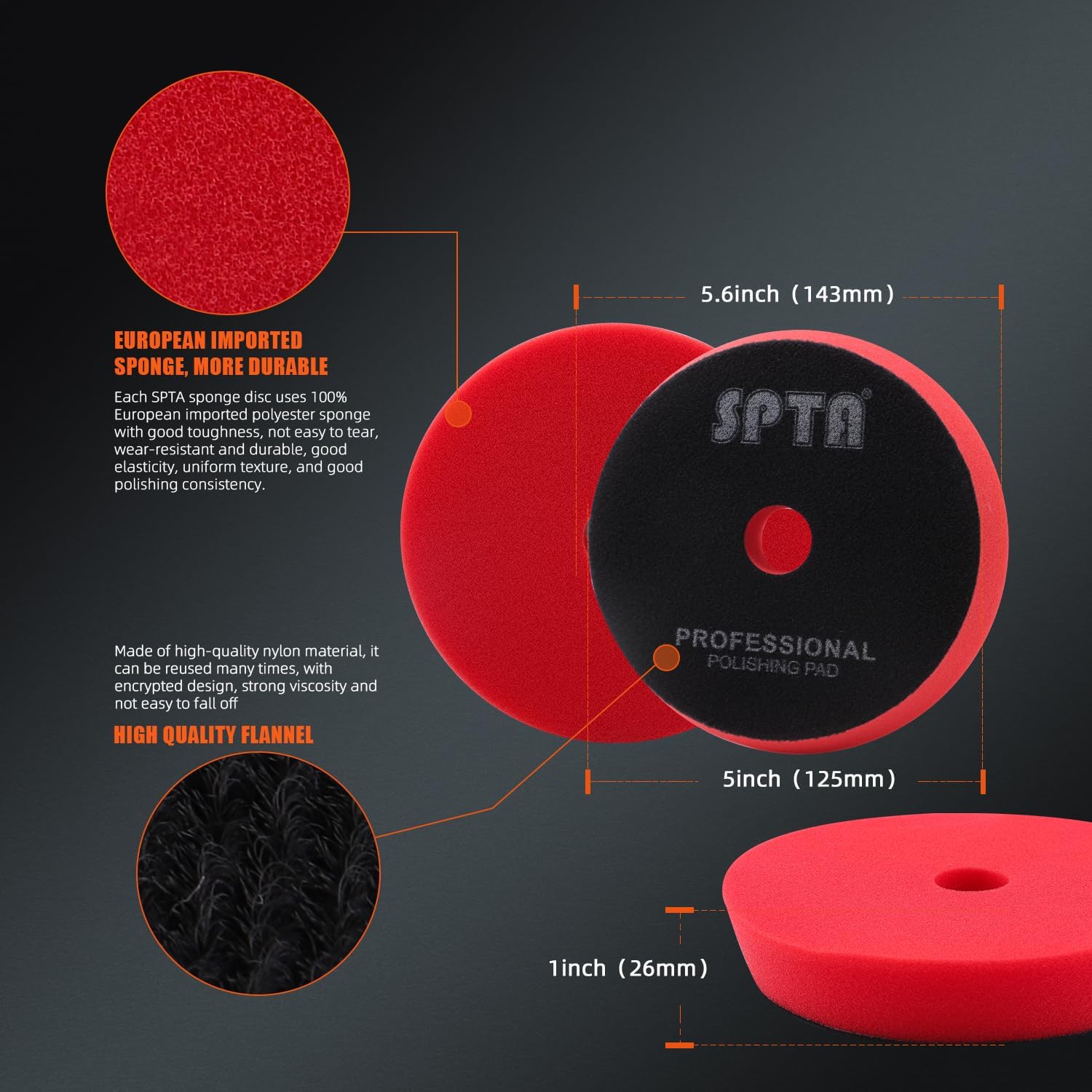 Buffing Polishing Pads, 5'' Orbital Buffer Pads Hook and Loop Buffing Pads, Foam Polish Pad 5 Grits From Coarse to