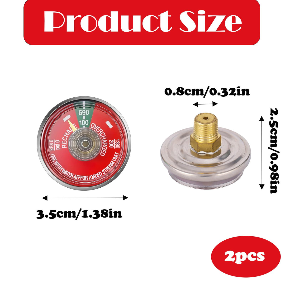 2PCS 100 Psi Water Fire Extinguisher Gauge