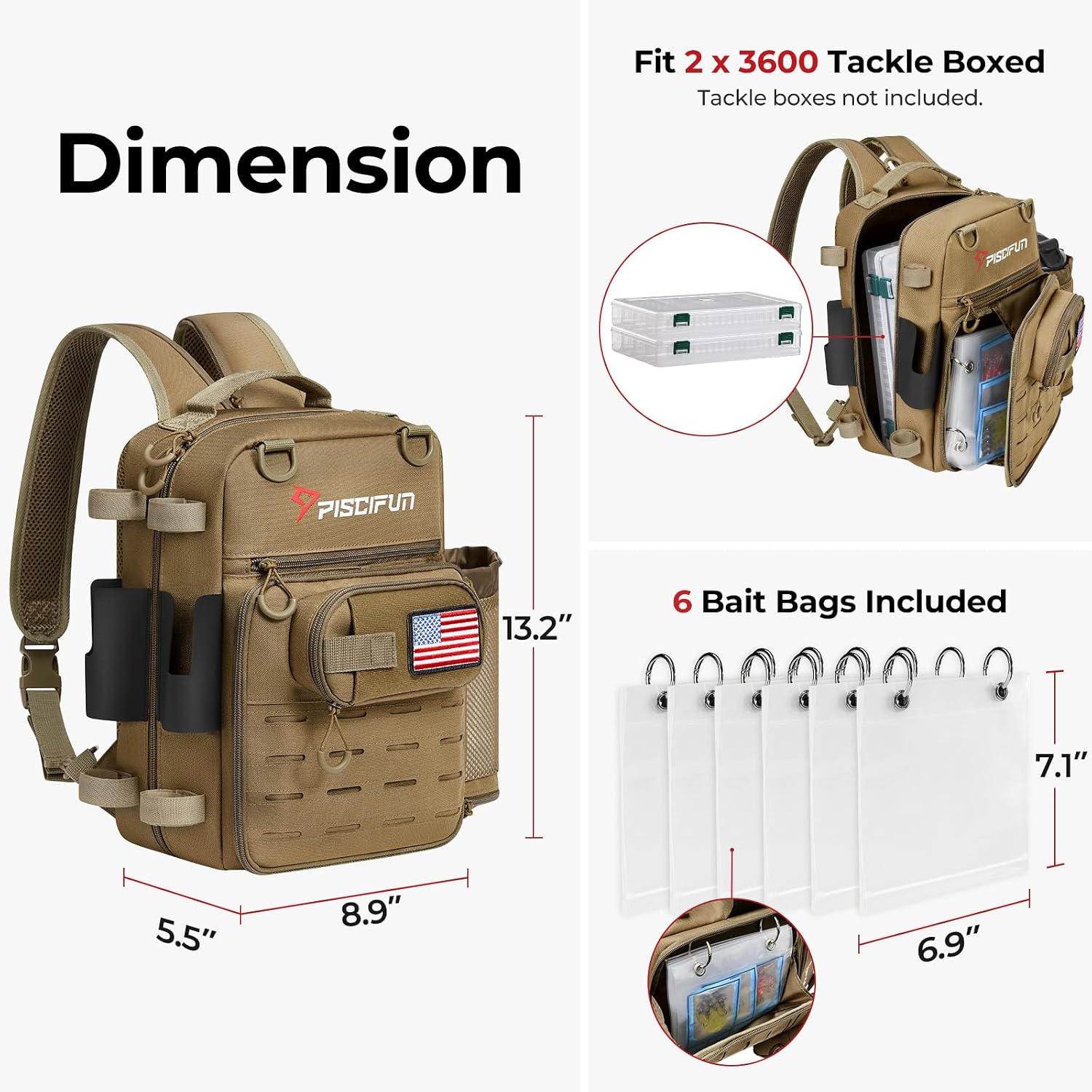 Fishing Tackle Backpack, 3-Way Carry with Rod Holders | 16 smart pockets, 2 rod holders, Rain cover, Breathable back