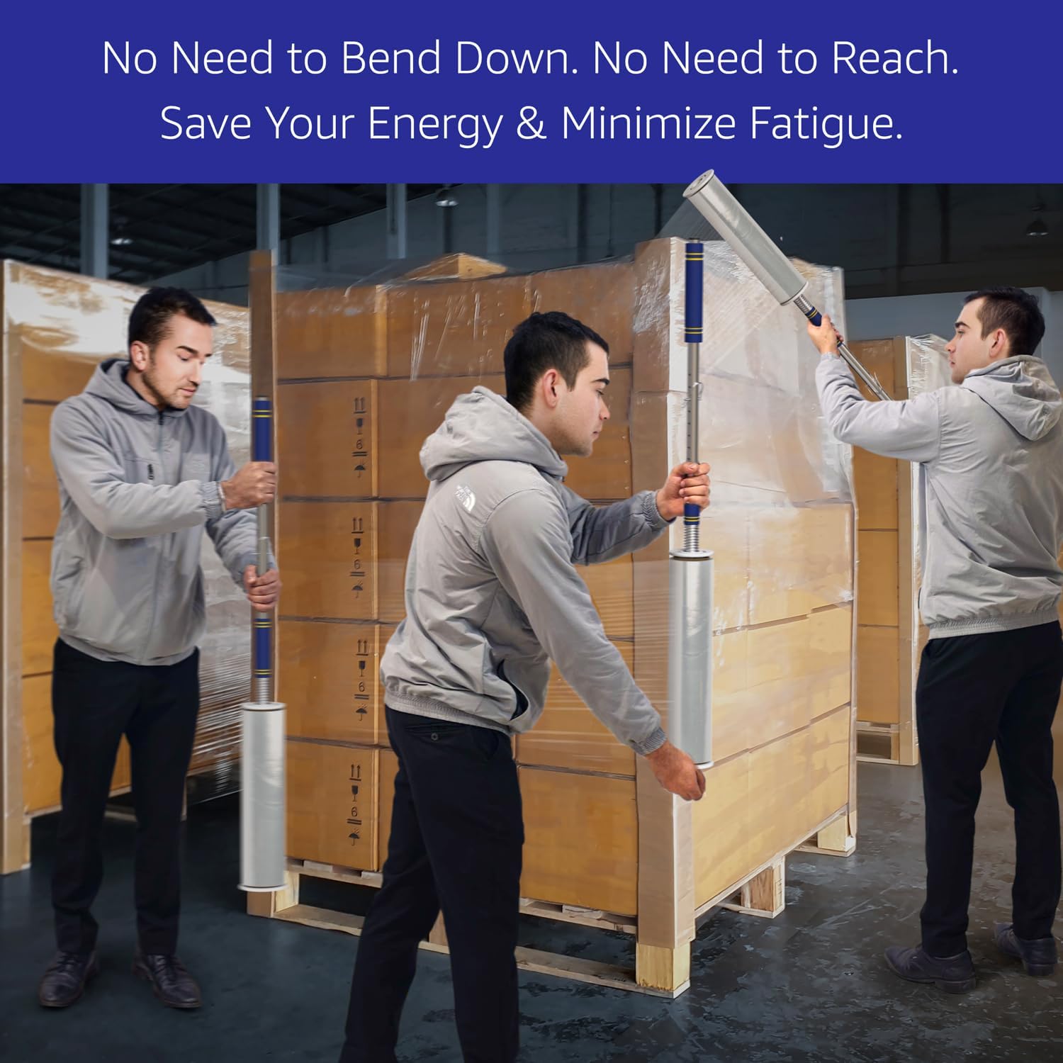 Heavy Duty Stretch Film Dispenser Pole Holder - Extra Long High Reaching Industrial Handle for Stretch Wrapping