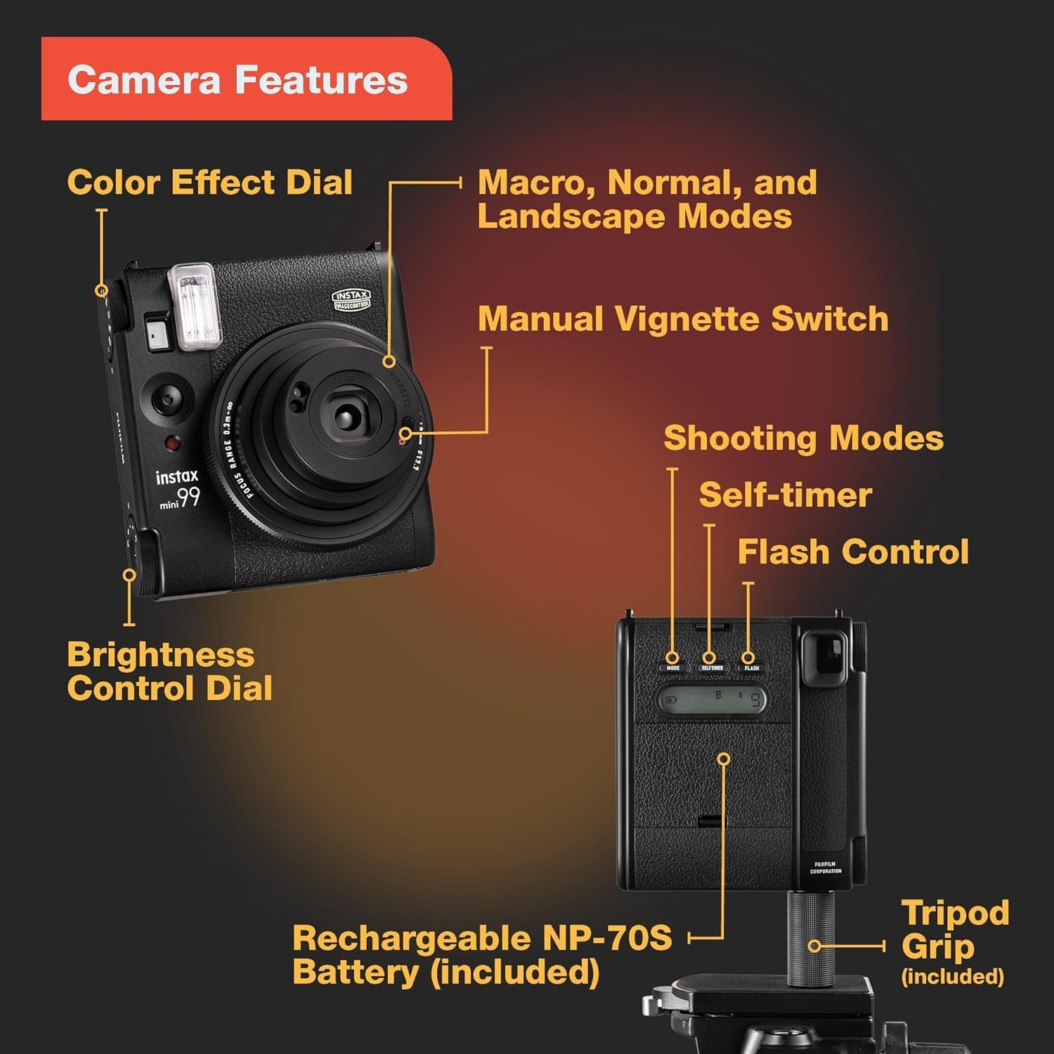 Instax Mini 99 Instant Camera Vintage Black. + Value Pack (40 Sheets) Shutter Accessories Bundle, Includes Style