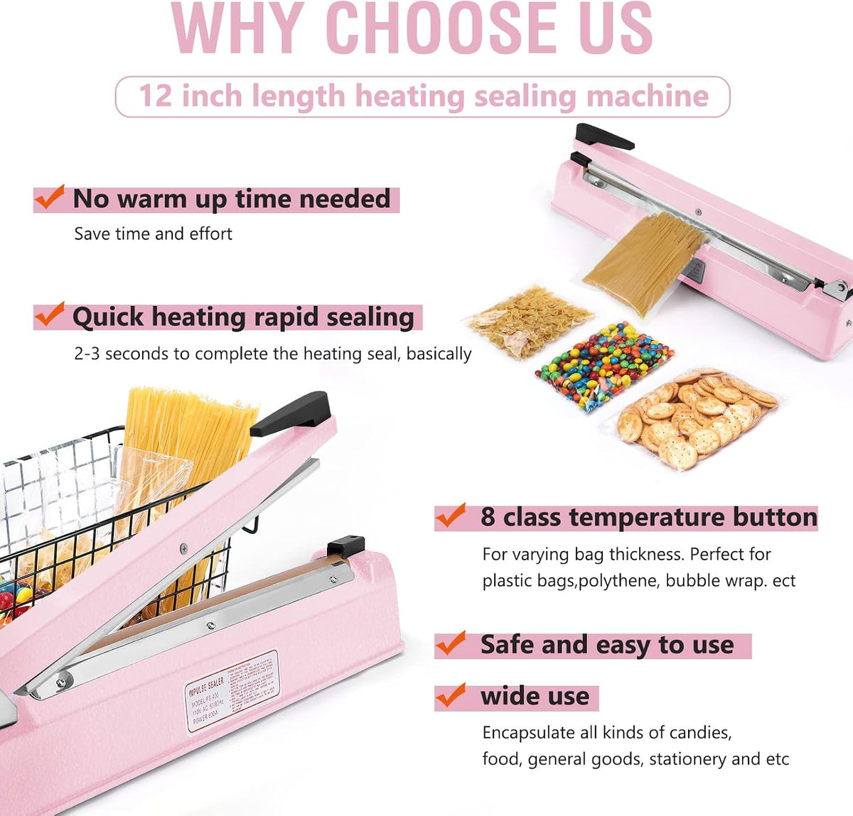 Impulse Sealer 16 inch Manual Heat Sealer Machine for Plastic Bags