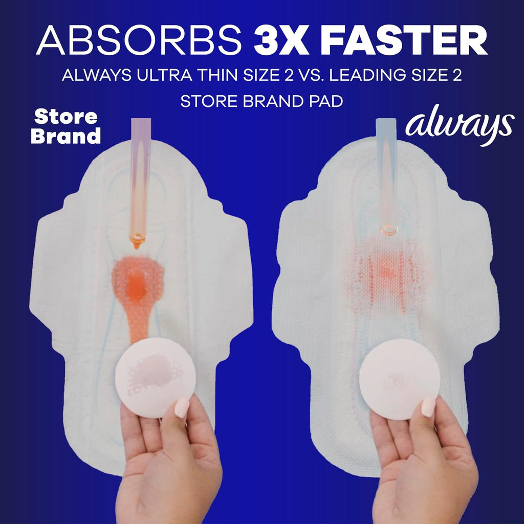 Ultra Thin Feminine Pads with Wings for Women, Size 4, Overnight Absorbency, Unscented, Up to 100% Leak-Free Comfort