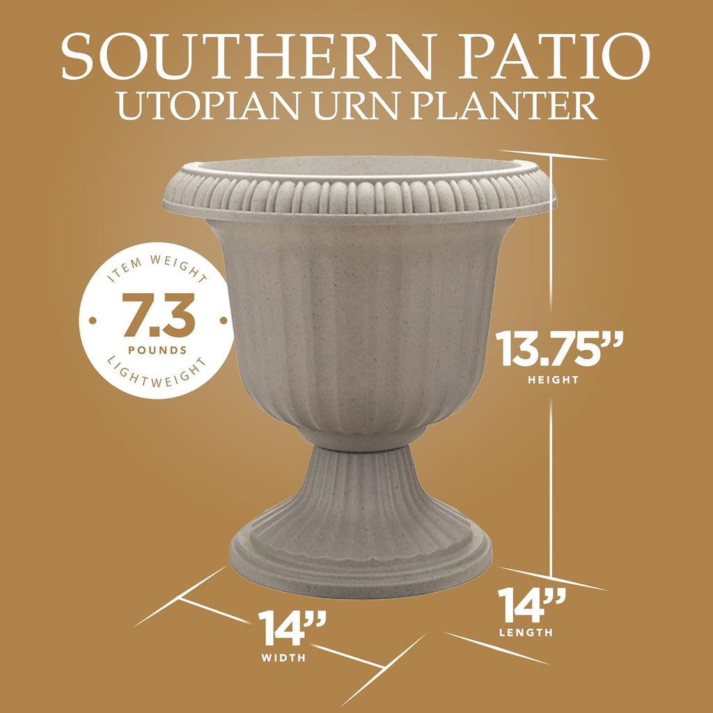 2 Pack Utopian Urn Planter, Large 14 Inch Outdoor Pot, Lightweight Garden, Entryway, or Walkway Accessory with