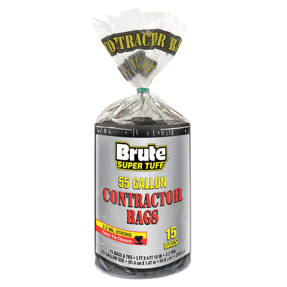 55 Gallon Contractor Bags, 2.2 Mil, Black, Unscented, 15ct