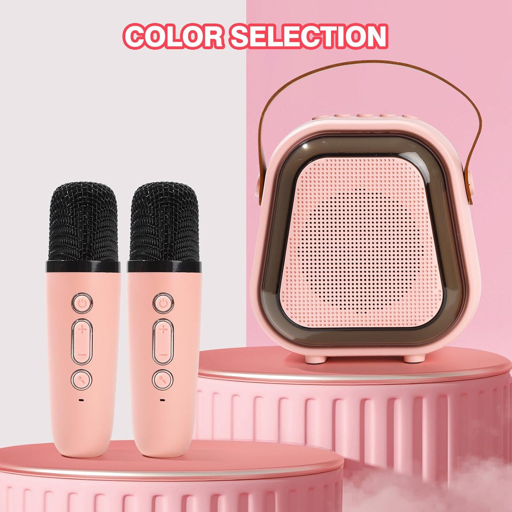Mini Karaoke Machine for Kids, Karaoke Speaker with LED Lights, Portable Bluetooth Entertainment System with 2