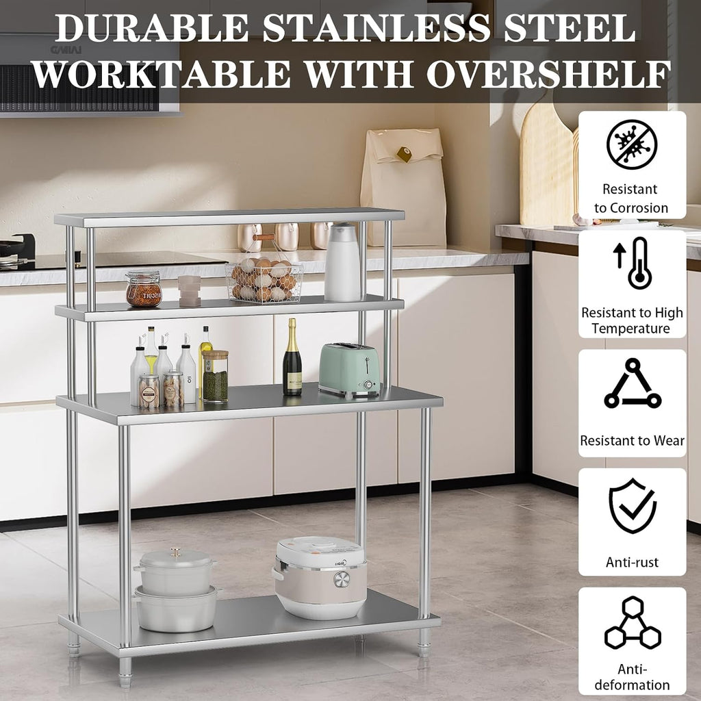 48x24in Stainless Steel Kitchen Prep Table with Shelves