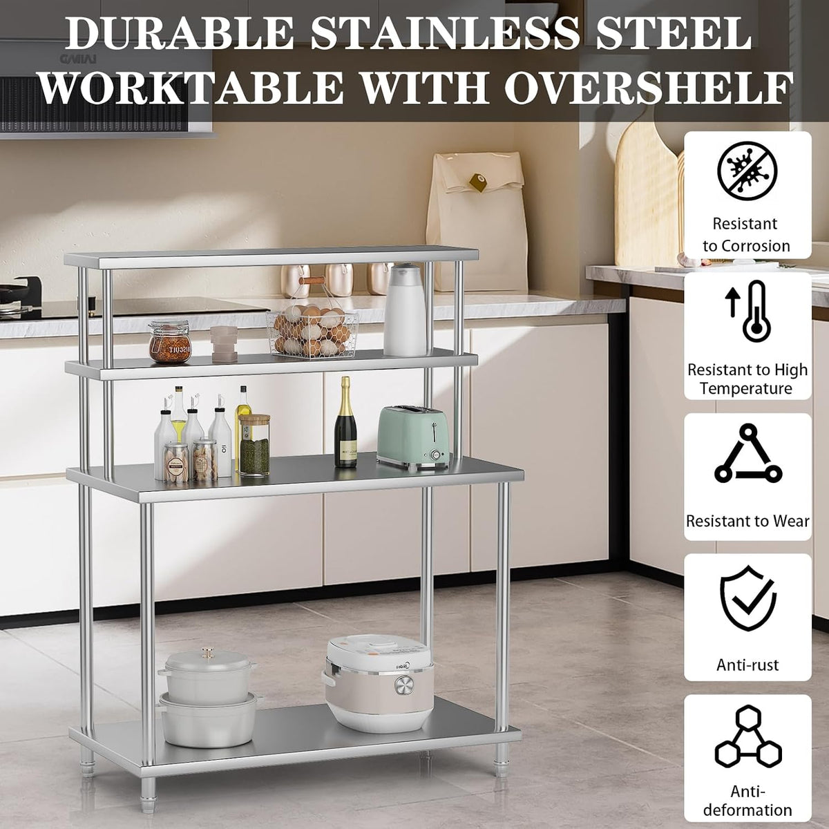 48x24in Stainless Steel Kitchen Prep Table with Shelves