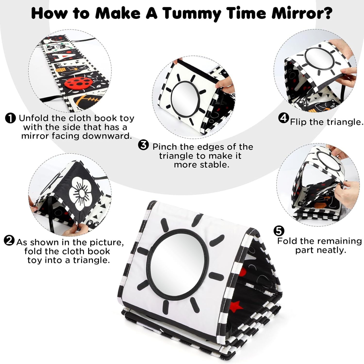 Black and White Baby Toy, Tummy Time High Contrast Newborn Toys 0-3 Months, Soft Baby Book, Visual Stimulation