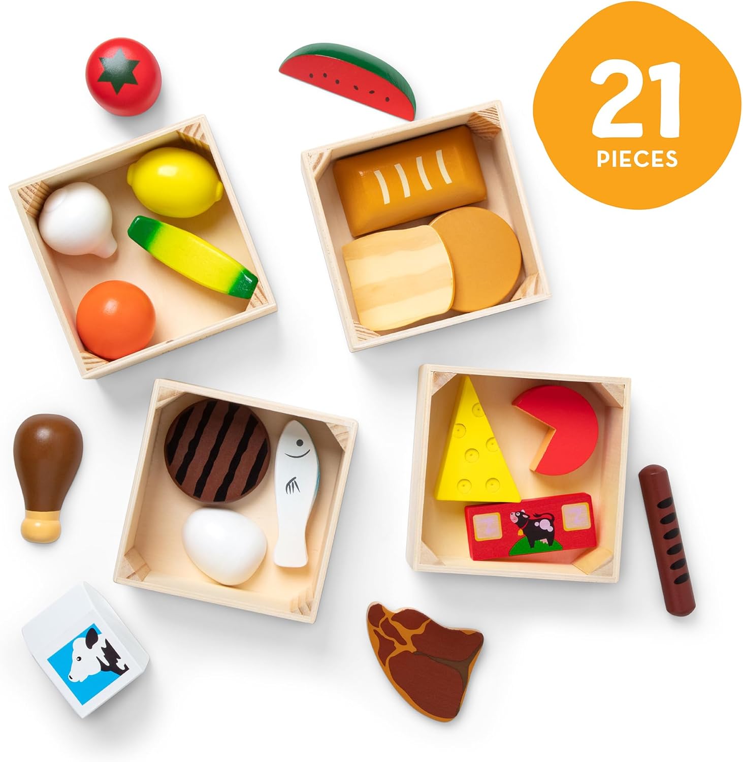 Melissa & Doug Food Groups, 21-Piece Wooden Toys Set of Pretend Play Food & Kids Play Kitchen Accessories, Preschool