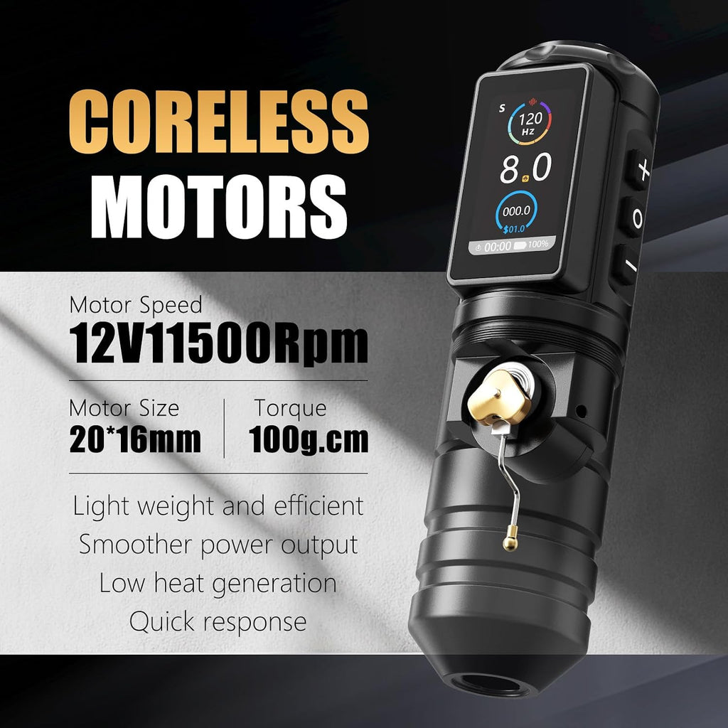 Ninja Pro Tattoo Machine with Coreless Motor - Rotary Cartridge Tattoo Pen with 2000mAh Power Supply for