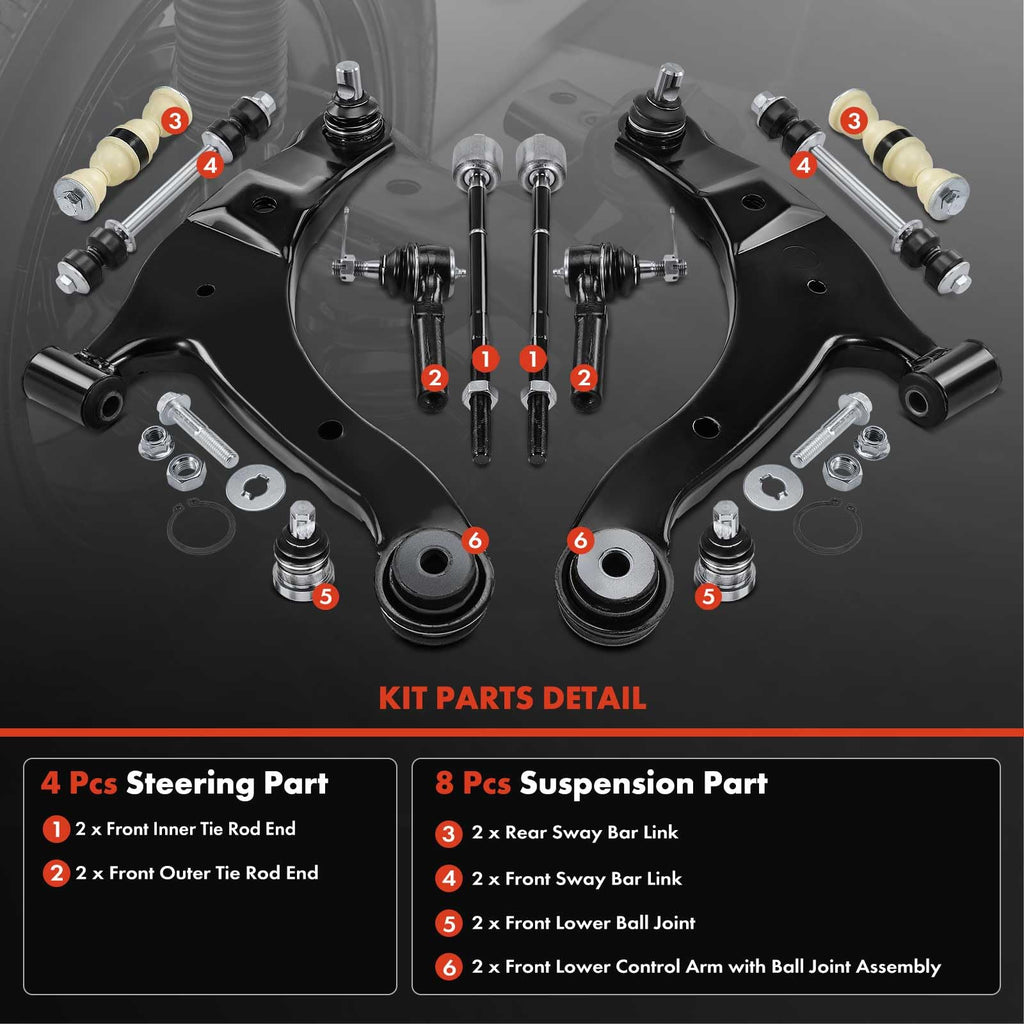 A-Premium 12Pcs Suspension Kit, Front Lower Control Arm