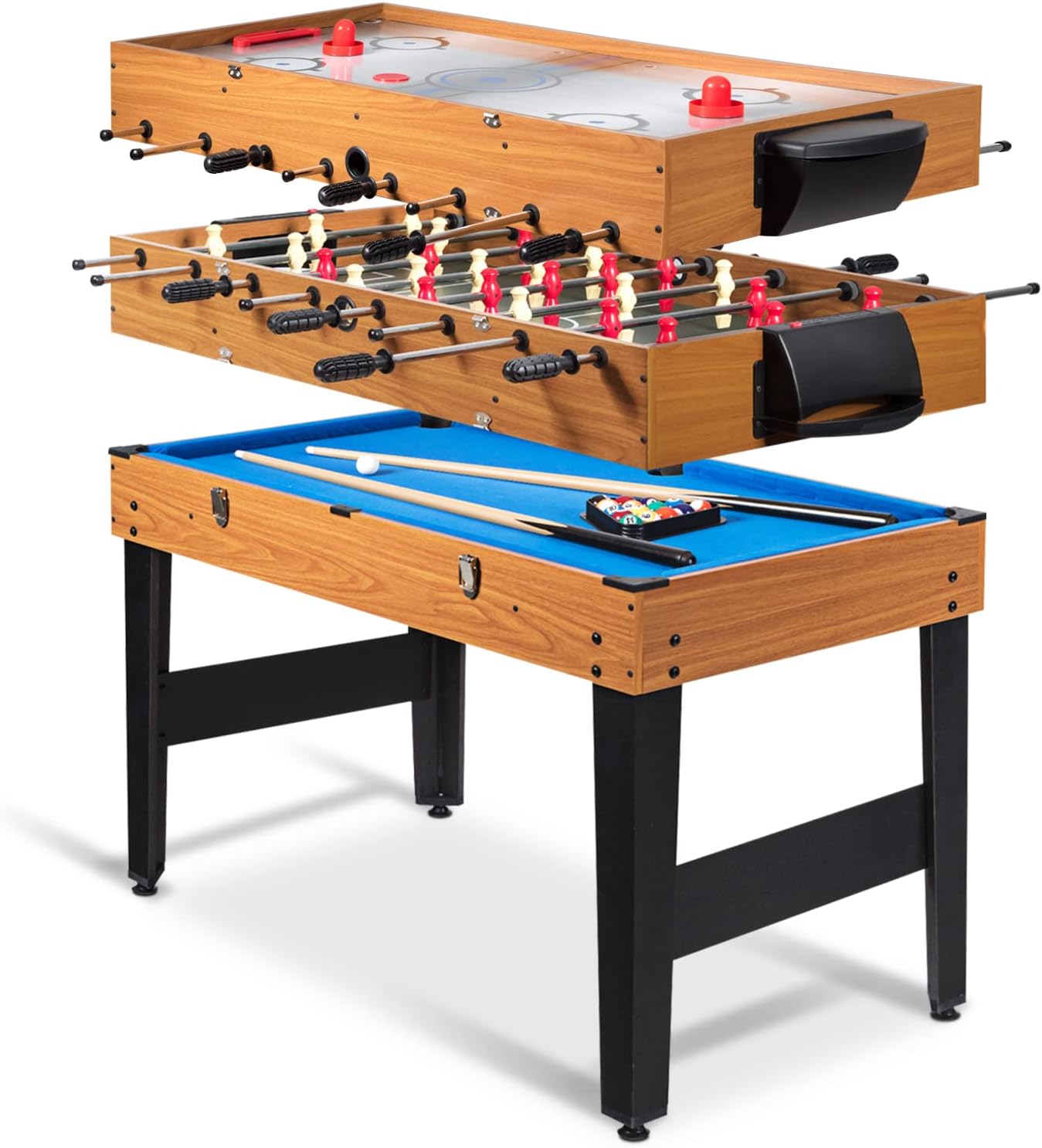 48 Inch Multi Game Table, 3-in-1 Adult Size Foosball, Pool Table, Slide Hockey Table, Combo Table Set w/Billiard
