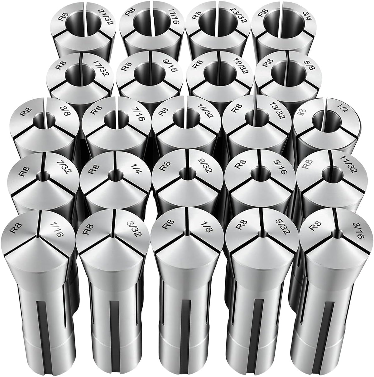 VEVOR R8 Collet Set 1/16"-3/4" 23 Piece R8 Precision Mill Collet Chuck Set